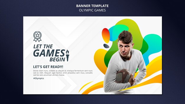 Banner horizontal de juegos deportivos con foto