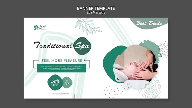 Banner horizontal para masaje spa con mujer.