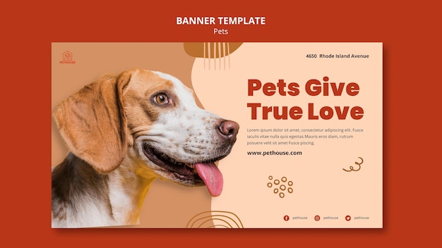 PSD gratuito banner horizontal para mascotas con lindo perro.