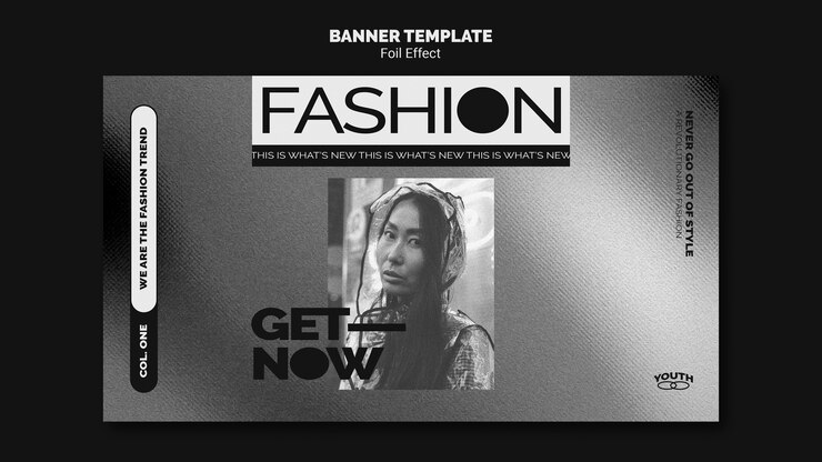 PSD gratuito banner horizontal para moda con efecto foil