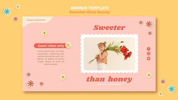 PSD gratuito banner horizontal para niños con flores.