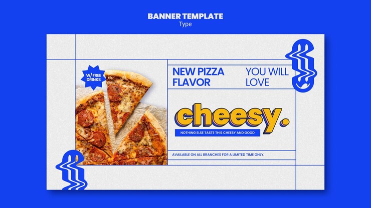 PSD gratuito banner horizontal para un nuevo sabor a pizza con queso
