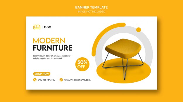 Banner horizontal o portada de facebook con diseño minimalista y descuento en muebles para el hogar