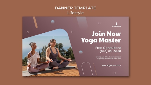 PSD gratuito banner horizontal para práctica y ejercicio de yoga.