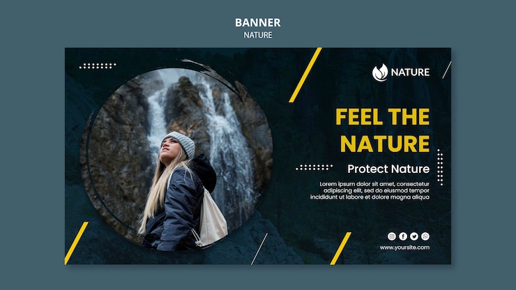 PSD gratuito banner horizontal para la protección y preservación de la naturaleza.