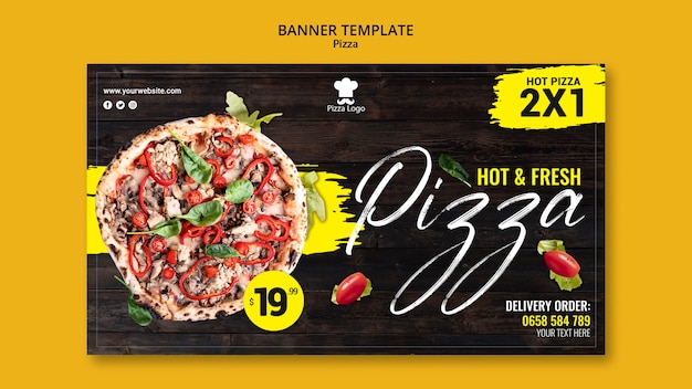 PSD gratuito banner horizontal de restaurante de pizza