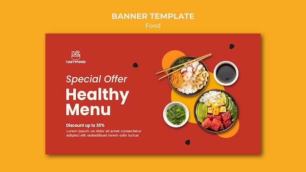 Banner horizontal para restaurante con plato de comida sana