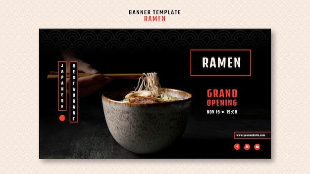 PSD gratuito banner horizontal para restaurante de ramen japonés.