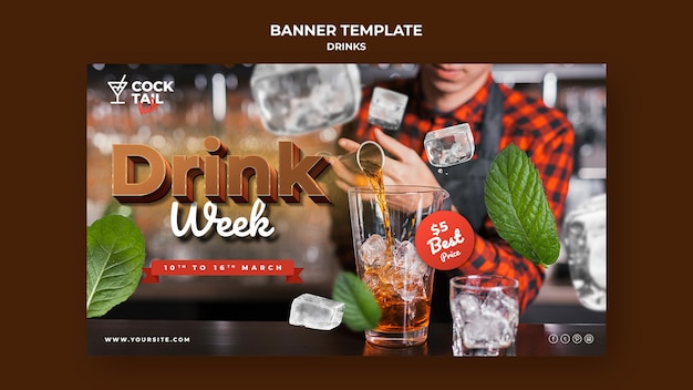 PSD gratuito banner horizontal de semana de bebida