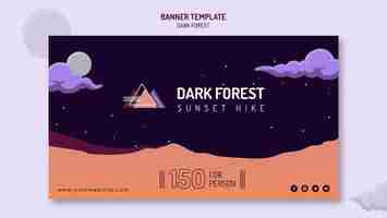 PSD gratuito banner horizontal para senderismo en el bosque oscuro