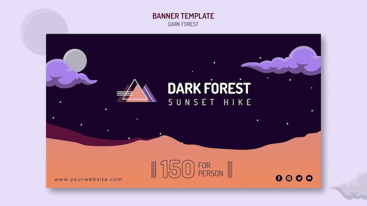 PSD gratuito banner horizontal para senderismo en el bosque oscuro
