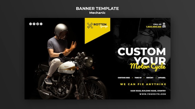 PSD gratuito banner horizontal para taller de reparacion de motos