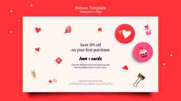 PSD gratuito banner horizontal de tarjetas de amor de san valentín