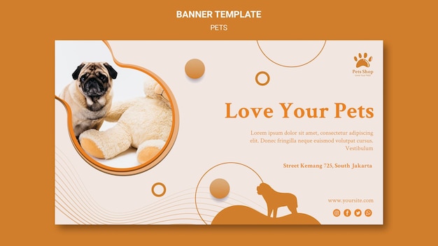 Banner horizontal para tienda de mascotas con perro.