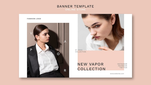 Banner horizontal para tienda de moda online minimalista.
