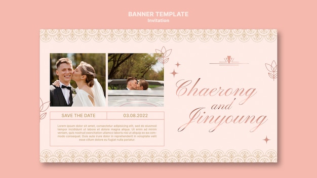 PSD gratuito banner de invitación de boda de oro rosa