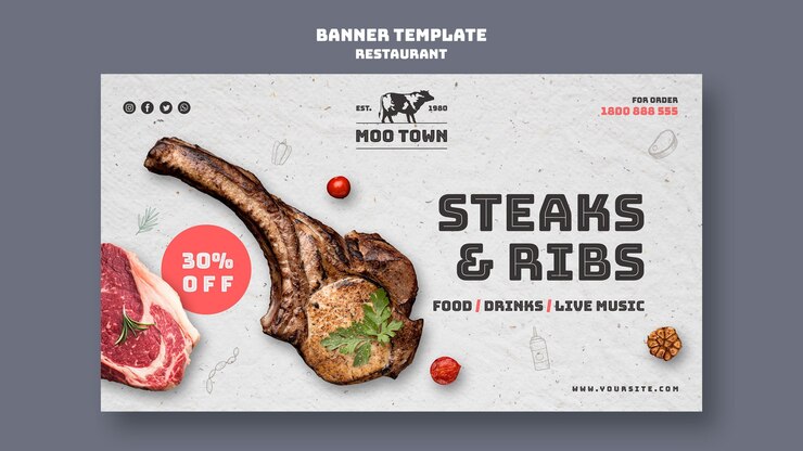 PSD gratuito banner modello ristorante bistecca