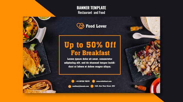 Banner moderno para restaurante de desayuno.