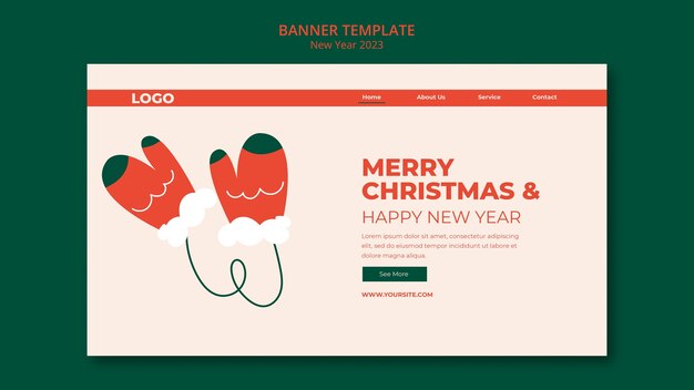 Banner de navidad y año nuevo de diseño plano