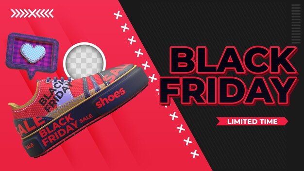 Banner de ofertas por tiempo limitado de viernes negro. Representación 3d