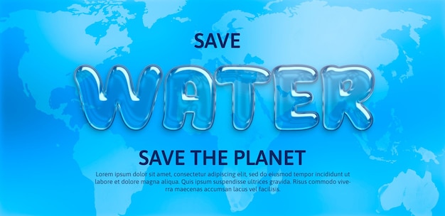 Gratis PSD banner om de planeet te redden met watertekst op blauwe kaart