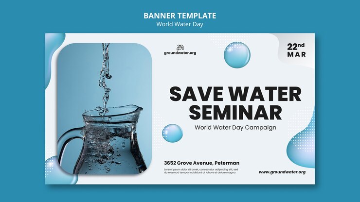 PSD gratuito banner orizzontale della giornata mondiale dell'acqua