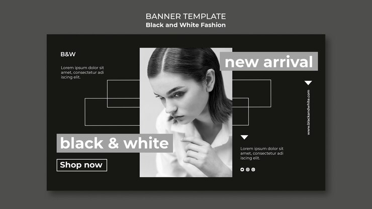 PSD gratuito banner orizzontale di moda in bianco e nero