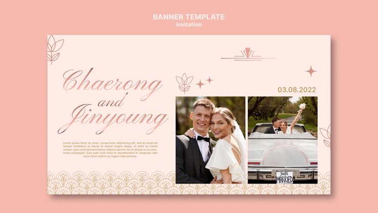 PSD gratuito banner orizzontale invito in oro rosa