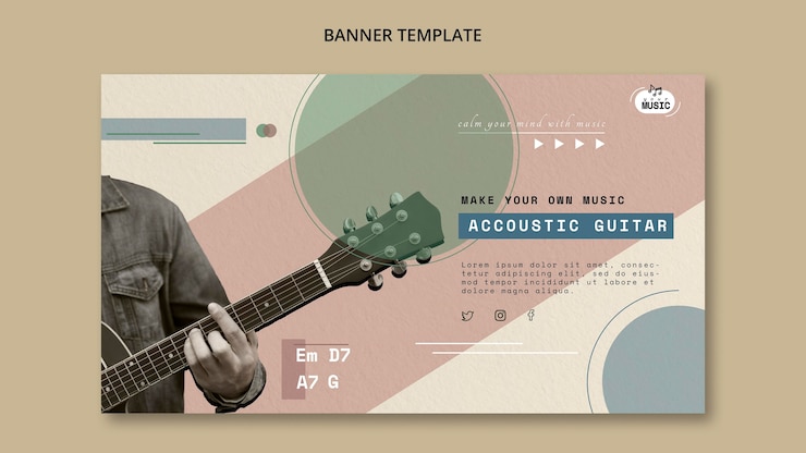 PSD gratuito banner orizzontale lezioni di chitarra acustica