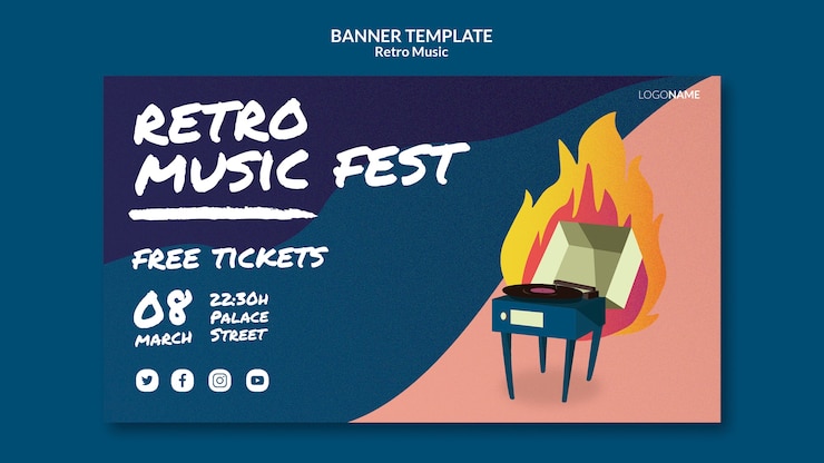 PSD gratuito banner orizzontale musica retrò