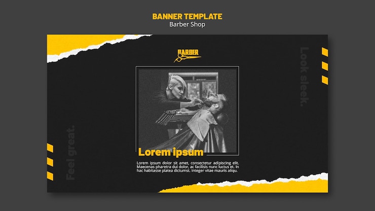 PSD gratuito banner orizzontale per attività di barbiere
