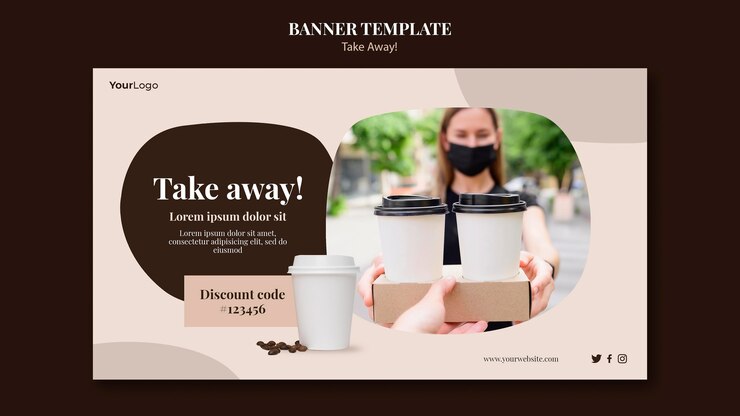 PSD gratuito banner orizzontale per caffè da asporto