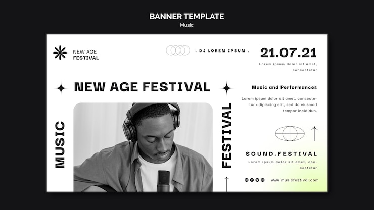 PSD gratuito banner orizzontale per festival di musica new age