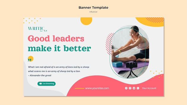 Banner orizzontale per influencer femminile sui social media