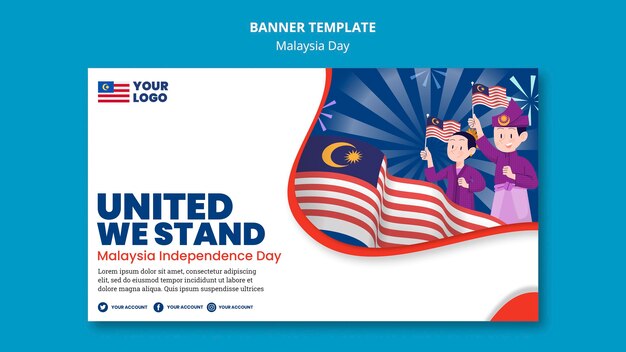 Banner orizzontale per la celebrazione dell'anniversario del giorno della malesia