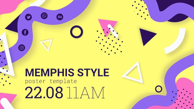 Banner plano amarillo estilo memphis