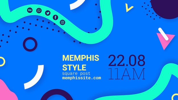 Banner plano azul estilo memphis