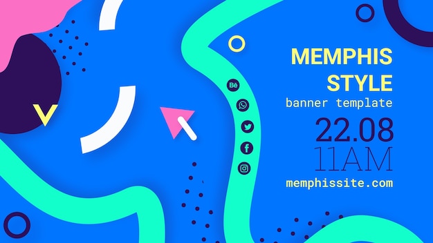 Banner plano azul estilo memphis