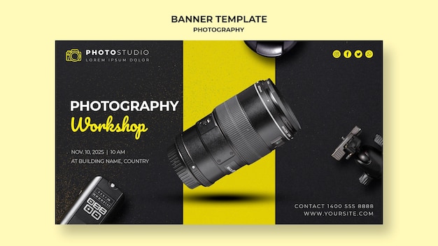 PSD gratuito banner de plantilla de taller de fotografía