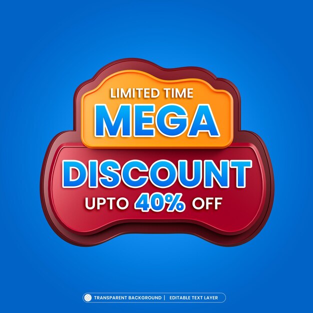 Banner de promoción 3d de oferta de mega descuento con texto editable