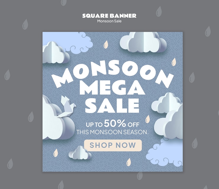 PSD Gratis banner promosi mega diskon musim hujan