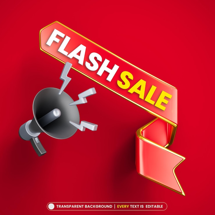 PSD gratuito banner promozionale a nastro di vendita flash con testo modificabile