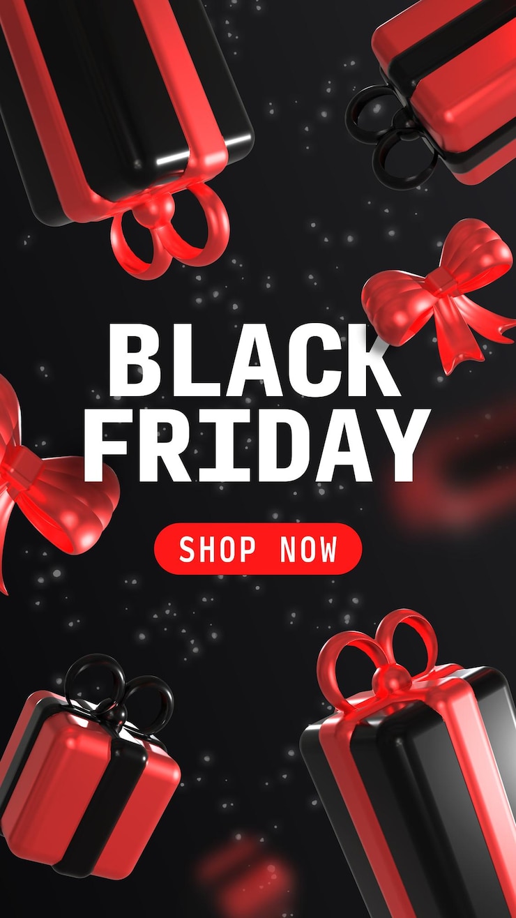PSD gratuito banner realista del viernes negro con regalos y cintas flotantes en 3d
