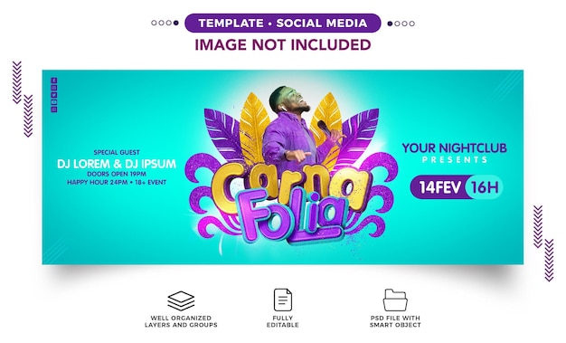 PSD gratuito banner de redes sociales carna folia para eventos de carnaval.