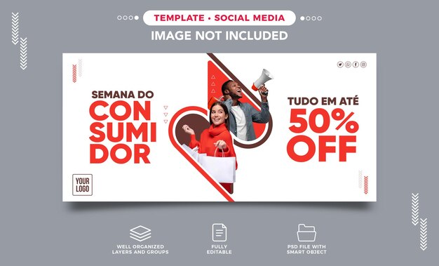 Banner de redes sociales Consumer Week todo hasta 50 de descuento