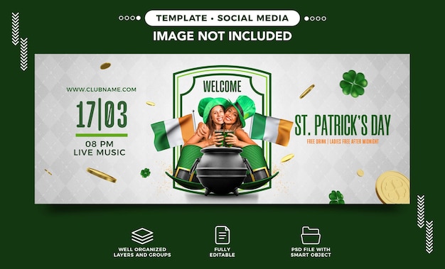 PSD gratuito banner de redes sociales fiesta del día de san patricio con bebida gratis