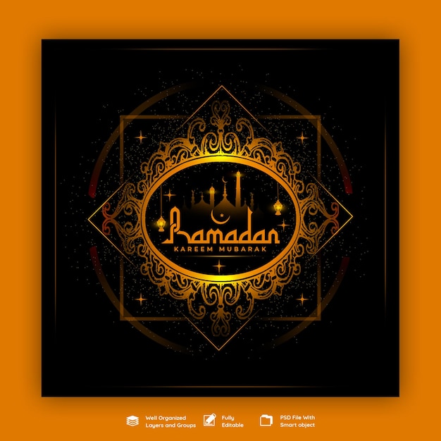 Banner de redes sociales religiosas del festival islámico tradicional ramadan kareem o plantilla de publicación de instagram