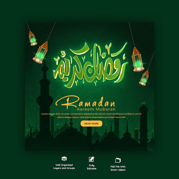 Banner de redes sociales religiosas del festival islámico tradicional de ramadán kareem