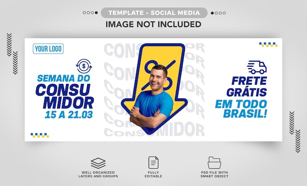 PSD gratuito banner de redes sociales semana del consumidor envío gratis en todo brasil