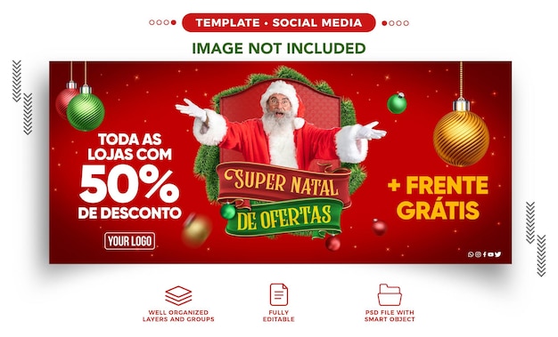 Banner de redes sociales super natal de ofertas para campaña de ventas en brasil